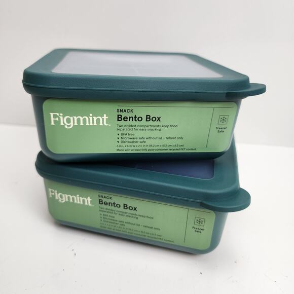 Figmint 4 Section Snack Bento Boxes with Clear See-thru Lid Set of 2 Brand NEW - Picture 1 of 3